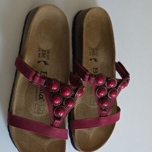 Women's Burgundy Sandals with Beaded Accents